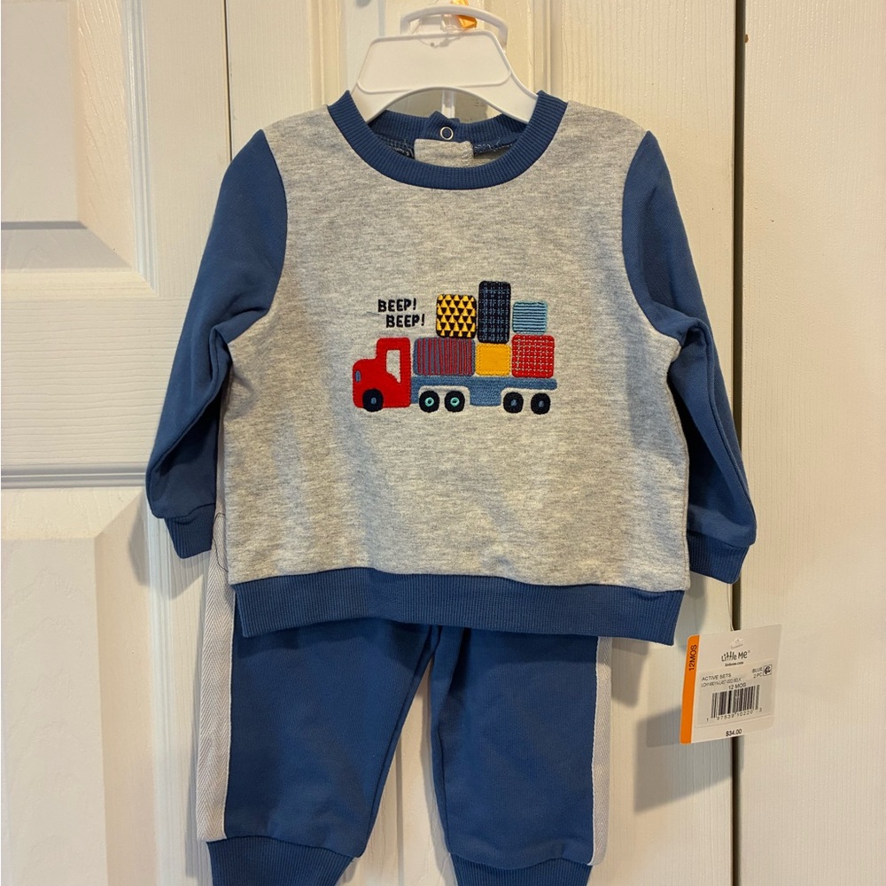 Blue and Gray Truck Print Baby Outfit